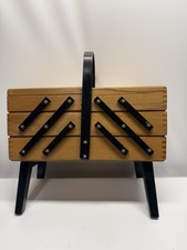 Wooden Cantilever Sewing Box On Legs 3 Tier Vintage
