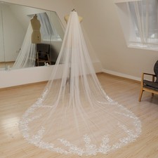 White Rose Lace Wedding Veil 3D Flower Bridal Veil Long Wedding Veil
