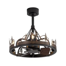 20 Inch Farmhouse Rustic Ceiling Fan with Light and Remote, Black Chandelier ...