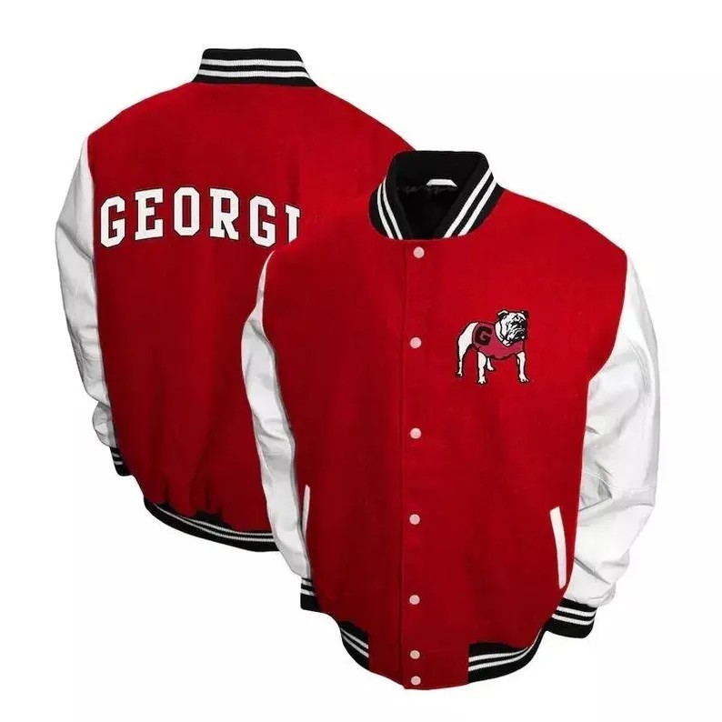 Georgia Bulldogs Varsity Jacket Men’s Red Wool White Leather Letterman  Football