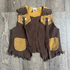 Vintage Brown Cowboy Cowgirl Vest by M F Western Kids Size Small Fits 12 Months