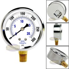 Quality Liquid Filled 2.5" 300 PSI Air Pressure Gauge Lower Mnt / Side Mount