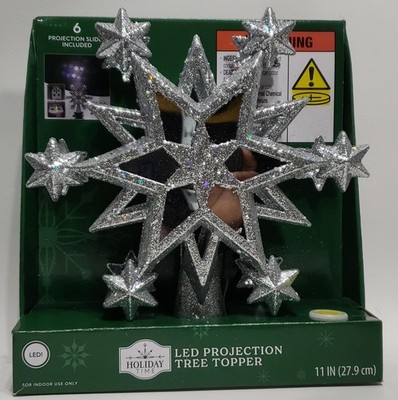 Holiday Time LED Glitter Six Projection Star Tree Topper Silver 11-inch