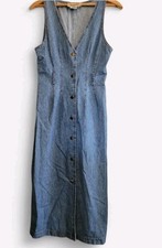 Vintage Studio Ease Button Front Denim Midi Dress Sleeveless Size 4