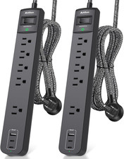 2 Pack Power Strip Surge Protector 5 Wide Spaced Outlets 3 USB 2 USB-C Charg