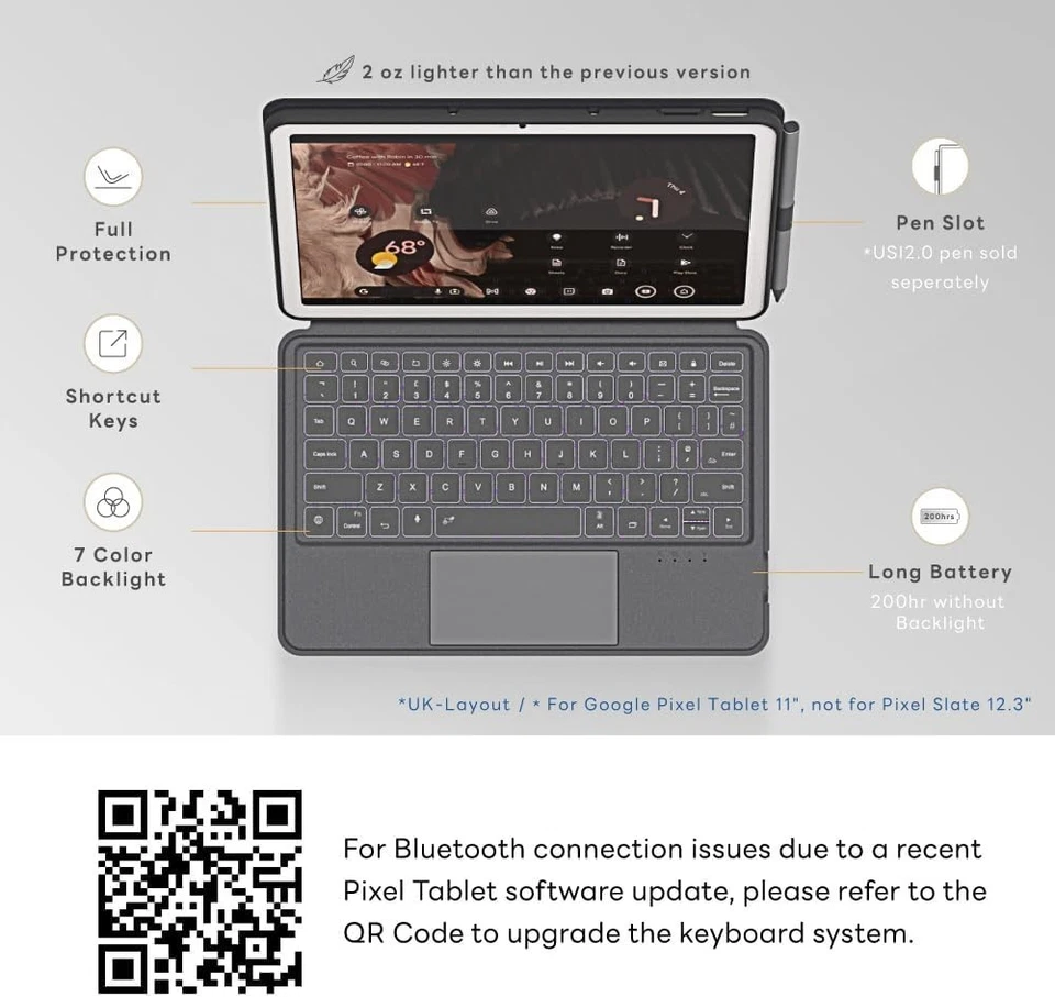 EIP Magnetix Keyboard Case for Google Pixel Tablet 11 inch (2023), Adjustable Vi - Image 2 of 4