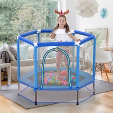 55" Kids Trampoline with Safety Enclosure Net  Balls, Indoor Outdoor