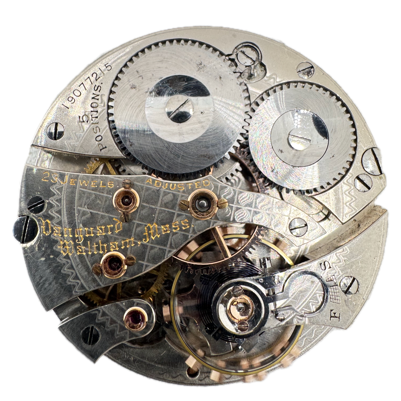 Antique 16s 1913 Waltham 23j Railroad Pocket Watch Movement Vanguard USA