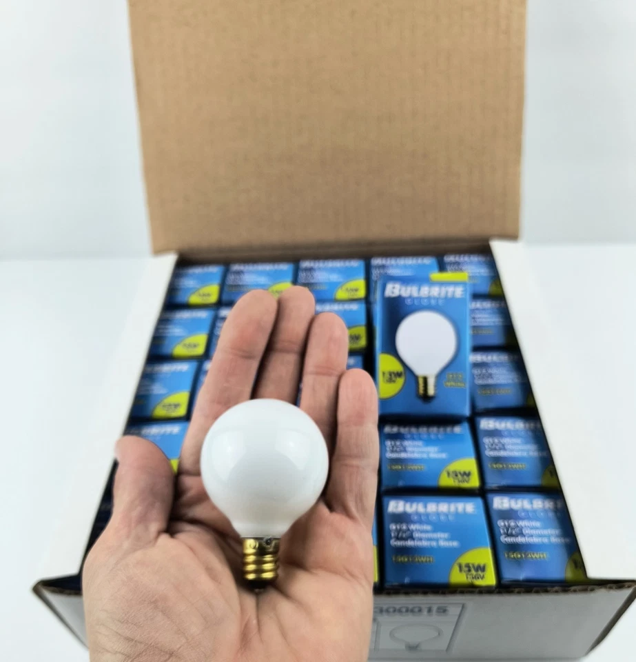 25 NEW Bulbrite Globe Light Bulbs 300015 G12 White 15W 1-1/2" D 130v 15G12WH L1 - Image 3 of 4