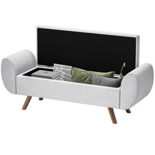 HOMCOM Panca Contenitore Fondoletto con Braccioli in Tessuto 132x42x50 cm Grigio