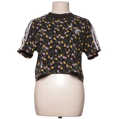 Adidas, T-shirt, Größe: 38, Schwarz/Mehrfarbig, Baumwolle, Blumen, Damen #Djs
