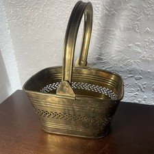 Vintage Solid Brass Basket With Handle 9  Long 7  Wide 12  Tall