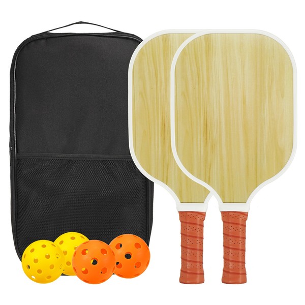 Pickleball-SchläGerset Mit Kissen-Griff,2 SchläGer,4 PicklebäLle,Holzfarbe-image