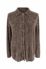 M&S Brown Chunky Ribbed Cardigan Chenille Soft & Cozy 