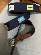 Skórzany mężczyzna ltd rozmiar 32 granatowy ze słonowodną rybą solidna mosiężna klamra