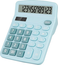 Desktop Calculator, Light Blue Calculator Big Buttons, 12-Digits Large LCD Displ