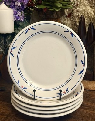 5 VTG San Marciano Ceramiche Blue & Burgundy DINNER Plates Italian Country Boho