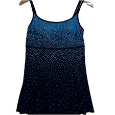 Robby Len One Piece Bathing Swimsuit Tankini Dress Black Teal Speckle Size 12