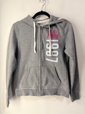 Y2K Aeropostale NY Aero 1987 Zip Hoodie Gray Pink Logo Fleece Size Medium