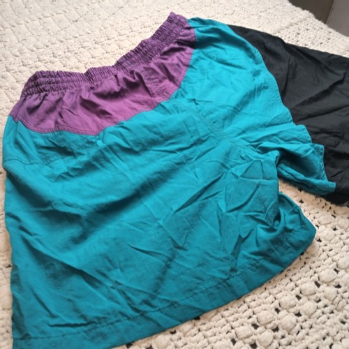 Vtg Laguna Mens L Purple Teal Black Color Block 90s Lined Swim Trunks Rad Nylon - Picture 14 of 14