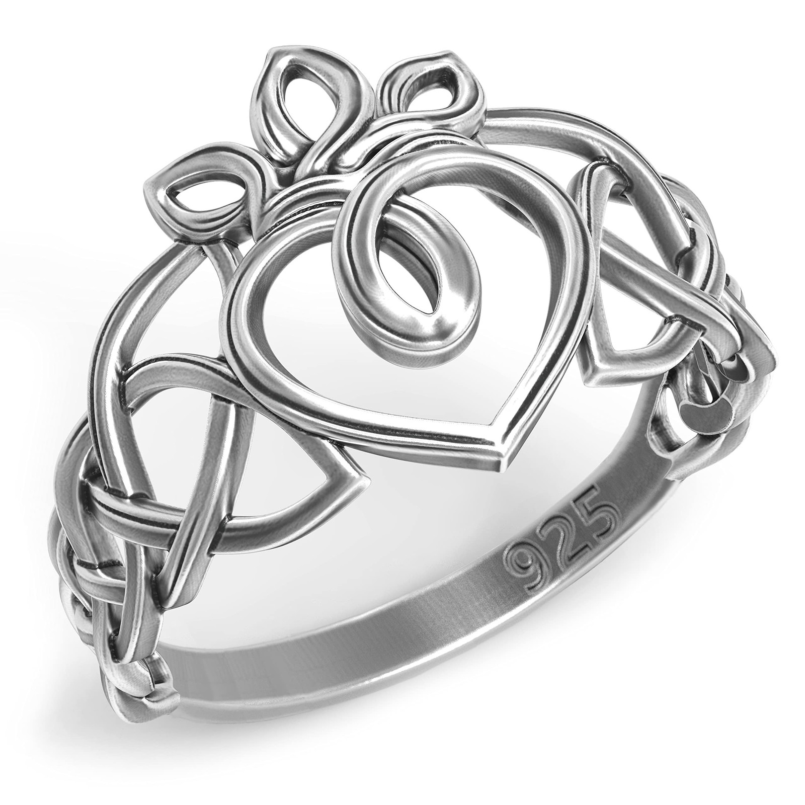 Scottish Rope 925 Sterling Silver Claddagh Ring for Women - Celtic Trinity Knot Band ...