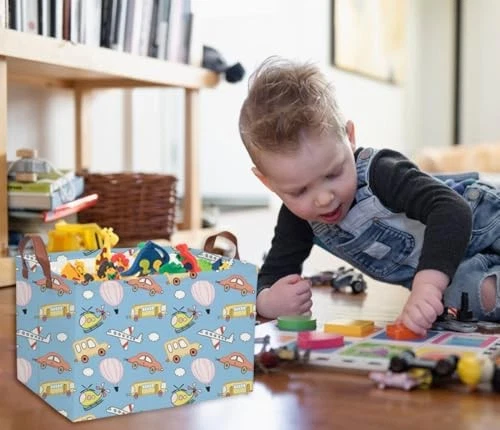 Cestas infantis retangulares cesta de carro caixas de armazenamento infantil cesta de menino 1 veículo azul - Imagem 4 de 4