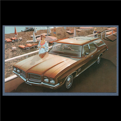 1971 Pontiac LeMans ''Woodie'' Station Wagon: Original Dlr POSTCARD Unused VG+/Ex