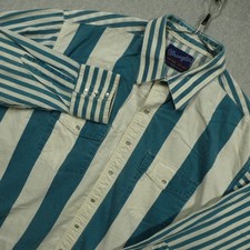Vtg Wrangler Shirt Mens 17.5 36 Green Striped X Long Tails Pearl Snap Western