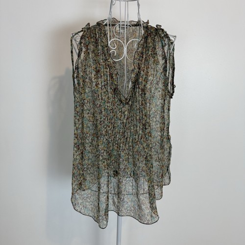 Zadig & Voltaire Thym Print Deluxe Seidenbluse V-Ausschnitt transparent ärmellos Top Gr. S - Bild 1 von 8