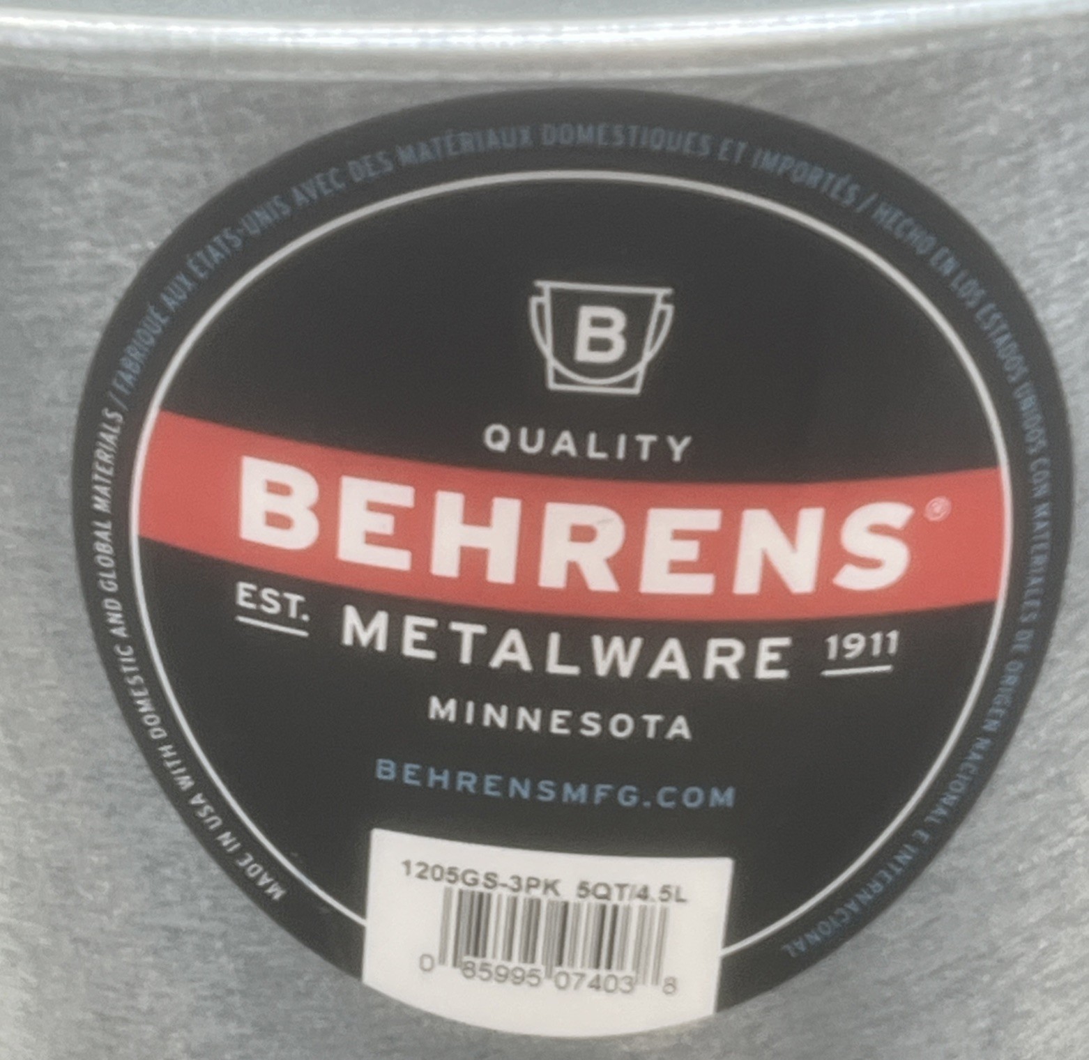 Behrens Metalware Galvanized Steel Pail, 5-Qt / 4.5 L . {G6}
