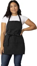 Chef Works Unisex Three Pocket Apron Black White Pinstripe 