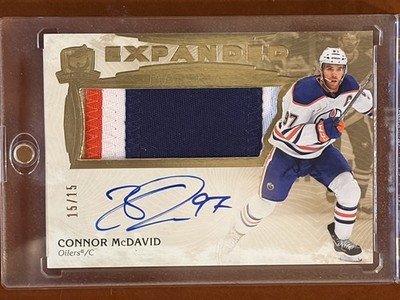 2023 UD THE CUP CONNOR MCDAVID EXPANDED MATERIALS AUTO PATCH /15 GAME USED