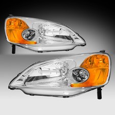 For 2001-2003 Honda Civic Coupe Chrome Halogen Headlights Amber Corner Lamps