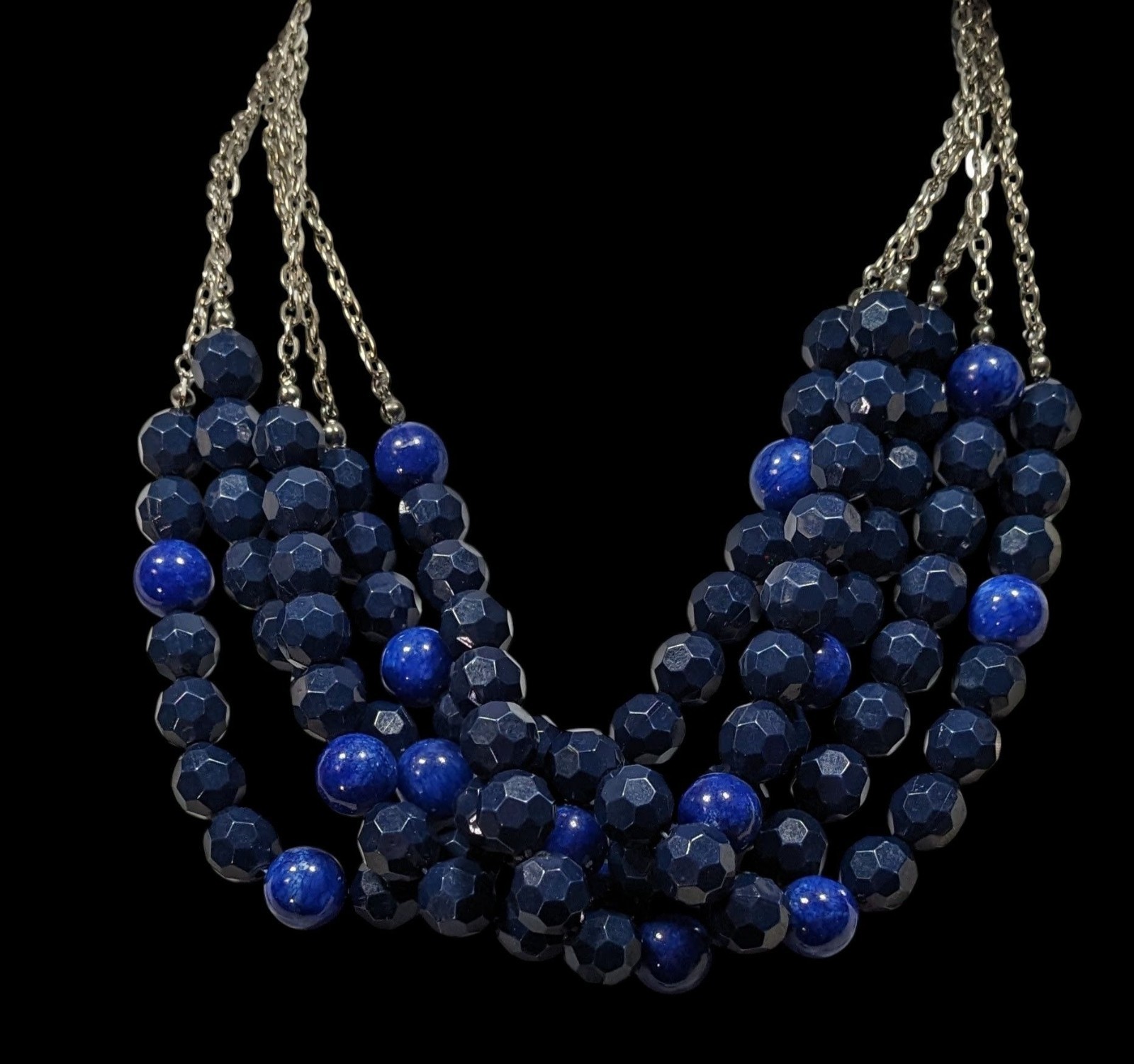 Layered Chunky Blue Beaded Statement Necklace On … - image 2