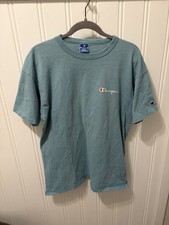 Vintage 90s Champion Script Logo T-Shirt Teal Aqua Made In USA Single Stitch XL