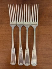 4-VINTAGE SHAKESPEARE INTL SILVER SILVERPLATE SILVERWARE DINNER FORKS 7"