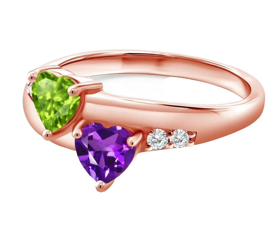 925 Silber Rose Vergoldet 1.04 Karat Amethyst Und Peridot Damen Versprechen Ring - Bild 3 von 4