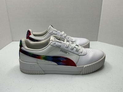 Puma Carina Rainbow Tie Dye Women's Size 10 White Sneakers Shoes (368670-1)