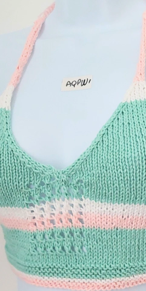 MUKTI вручную вязаный бюстгальтер богемное пляж бикини с бретелью через шею бак укороченный верхний средний AQPW1 - Изображение 2 из 4