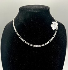 Sterling Silver Figaro Link Solid Chain Unisex Real 925 Italian Necklace