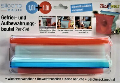 2er-Set Silicone Magic Gefrier- und Aufbewahrungsbeutel 1L umweltfreundlich 