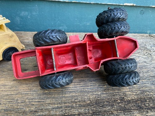 Vintage Red Auburn Rubber Tractor/ Bulldozer and Yellow Telephone Toy Truck - Picture 11 of 24