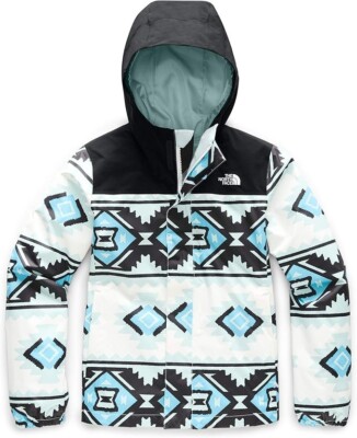 The North Face Girls' Resolve Reflective Jacket White Tribal Geo Print SZ M 