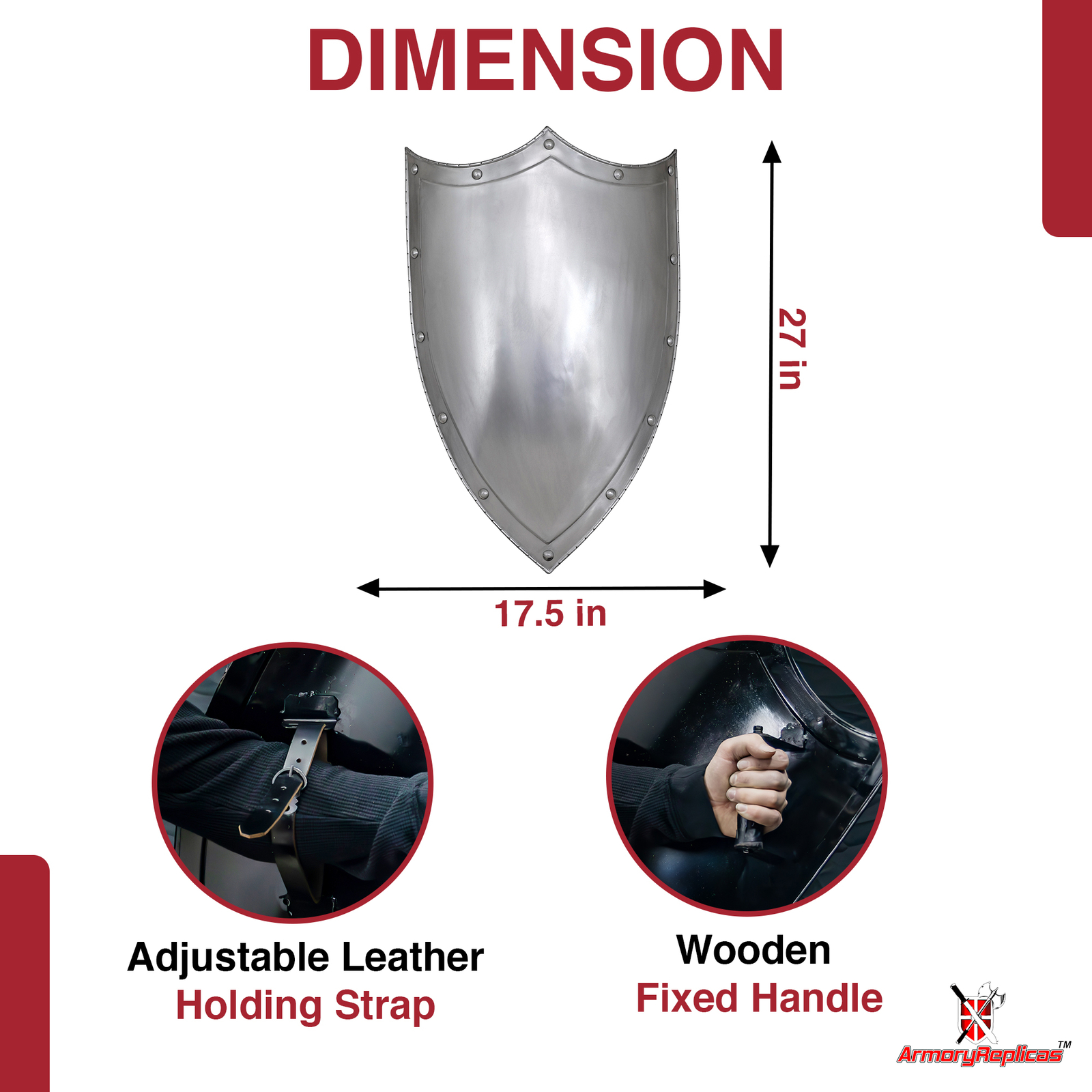 Medieval 20G Steel Shield Polished Finish Renaissance Faire LARP Armor Prop