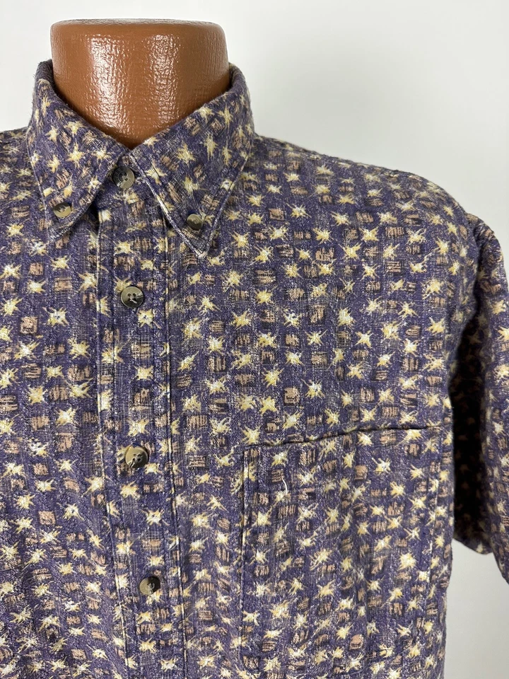 Vintage 90s Fieldmaster Shirt Men Large Textured Geometric Print Purple Hawaiian - Image 3 of 4