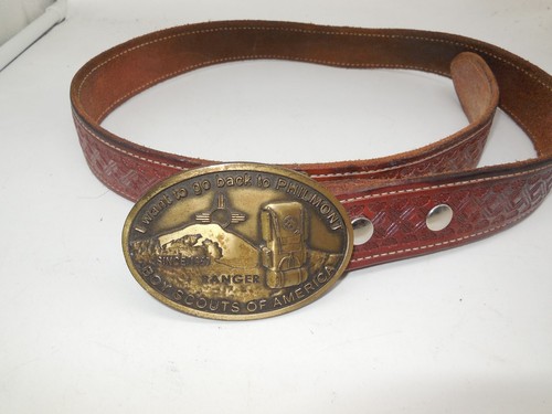 AX12 TOOLED buckle belt WESTERN boy scouts 34 leather PHILMONT CIMARRON acorn