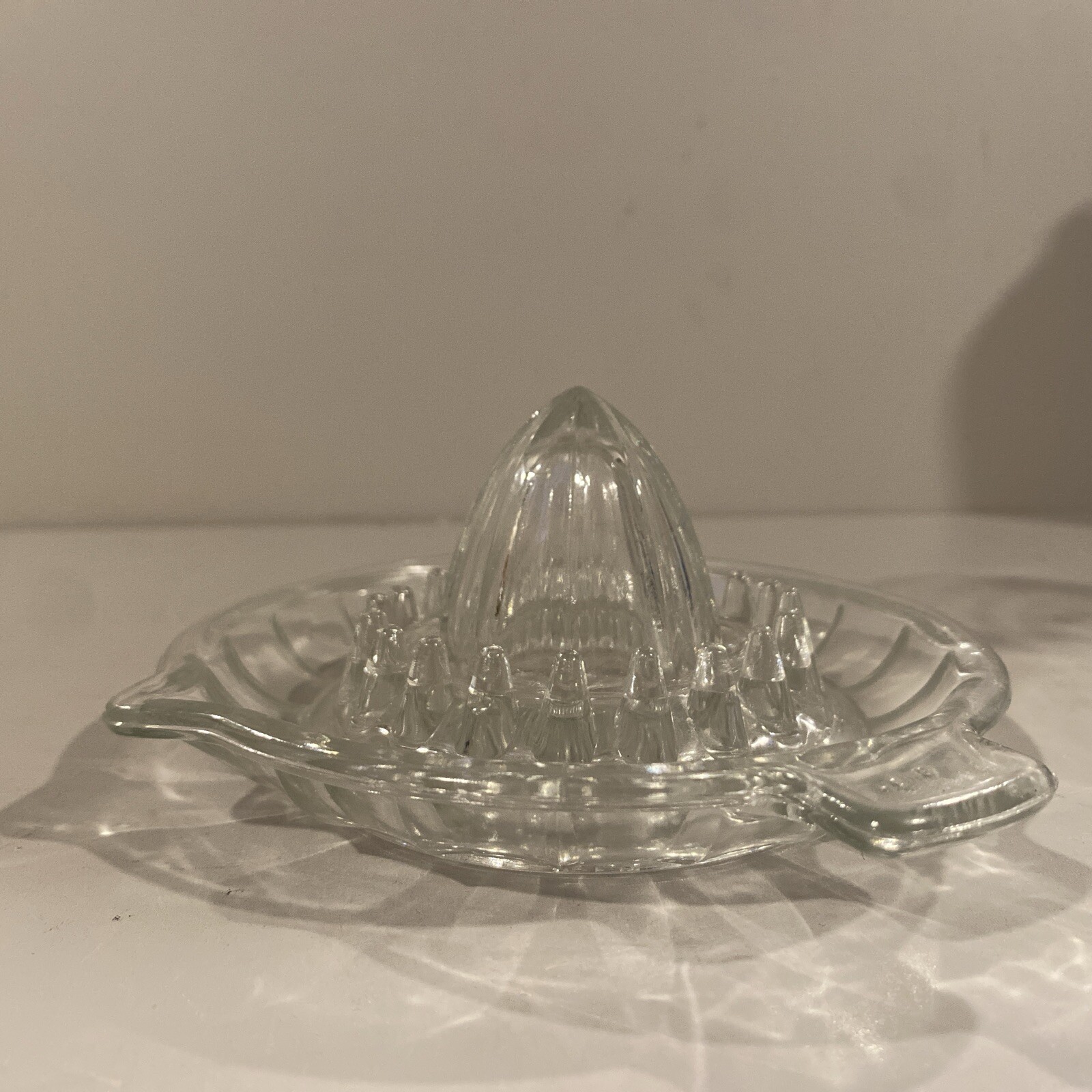 Glass Reamer French Citrus Juicer by Reims France , Clear Glass Hand Press