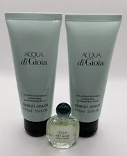 Giorgio  Armani Acqua di Gioia Lot: 2- 2.5 Oz. Body Lotion &  5 ml Vintage Mini