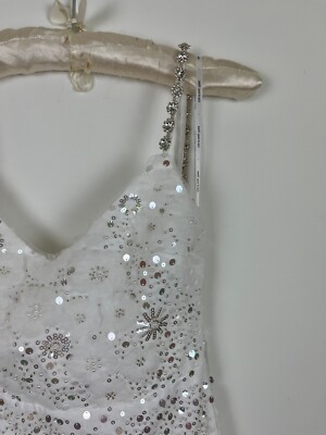 self portrait white beaded sequin maxi dress SELF-PORTRAIT White Beaded Sequin Spaghetti-Strap Maxi Dress UK4 US0 RRP550