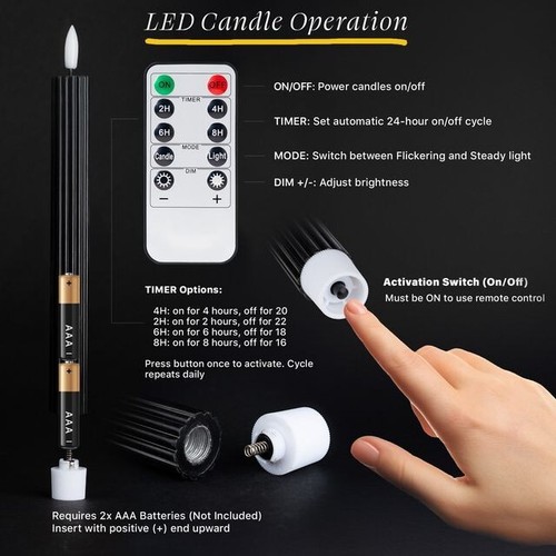 Candele a colonna nere a coste scanalate LED da 10" 12 pezzi con telecomando e memoria timer 24h - Foto 3 di 10